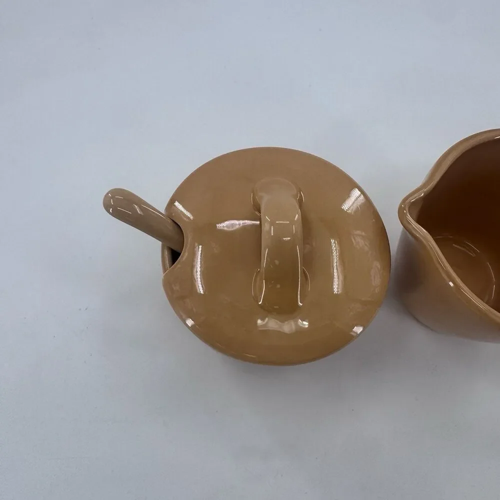 Pottery Barn Sausalito Amber Creamer & Sugar Bowl with Lid & Spoon Fast Shipping